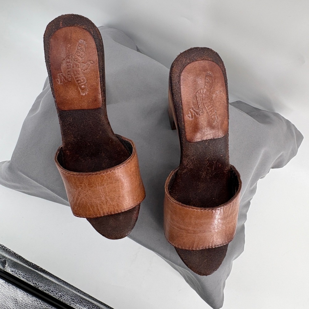 Freebird by Steven Cuba Tan Leather Wood Platform Clog Sandals Womens 7 FB-CUBA - Picture 3 of 14